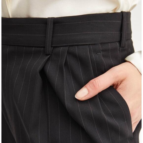 Nili Lotan 8 Virgin Wool $575 Pinstripe Montana Dress Pants Pleated Cropped NWT - Picture 3 of 11